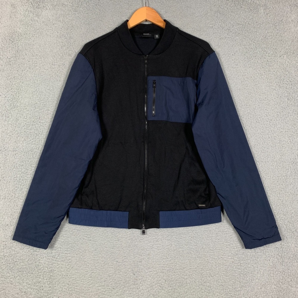 Hugo Boss Skiles Jacket Men's XL Black/Navy Full‎ Zip Bomber Mixed Media $295